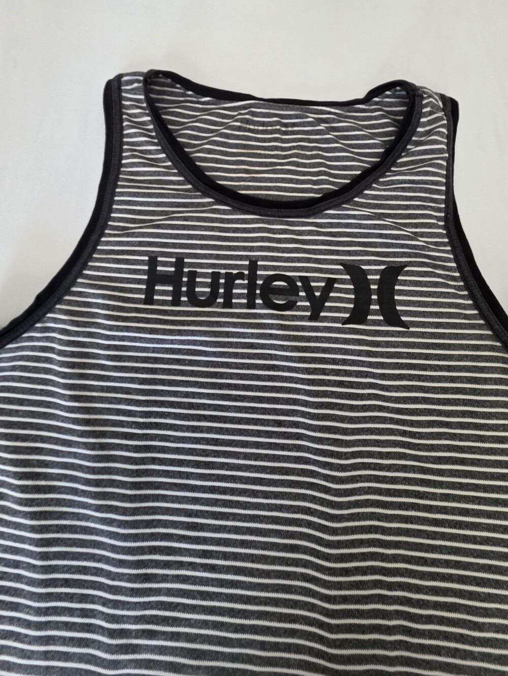 Hurley Black and White Striped Men's Swim Tank
